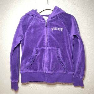 Juicy Couture Girls Sweater Jacket Sz 4 Purple Hoodie Fullzip Embellished Velour